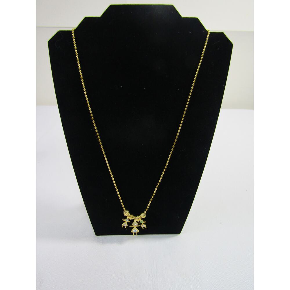 VTG Birthstone Mom/Kids Gold Tone Rhinestone Pendant Necklace 25" Boho Y2K‎ Gift